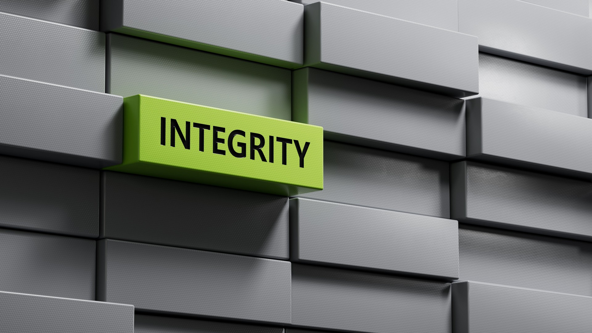 INTEGRITY word written on metal blocks.close up of metal blocks,Business Concept.3D rendering on GREEN background.